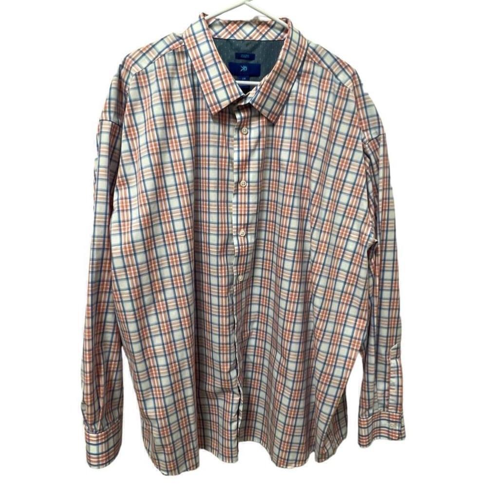 EGARA Orange and Blue Plaid Button Down Shirt Casual Office Workwear, Size 3X
